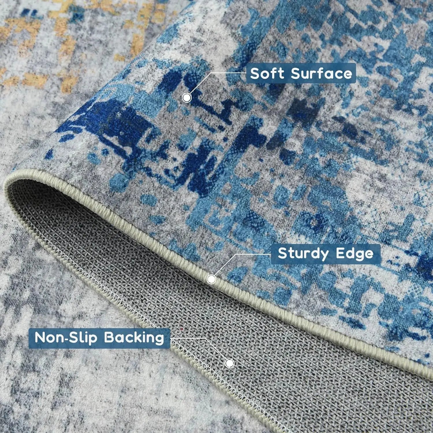 Tapete Abstrato Moderno para Sala – Azul, Macio e Antiderrapante