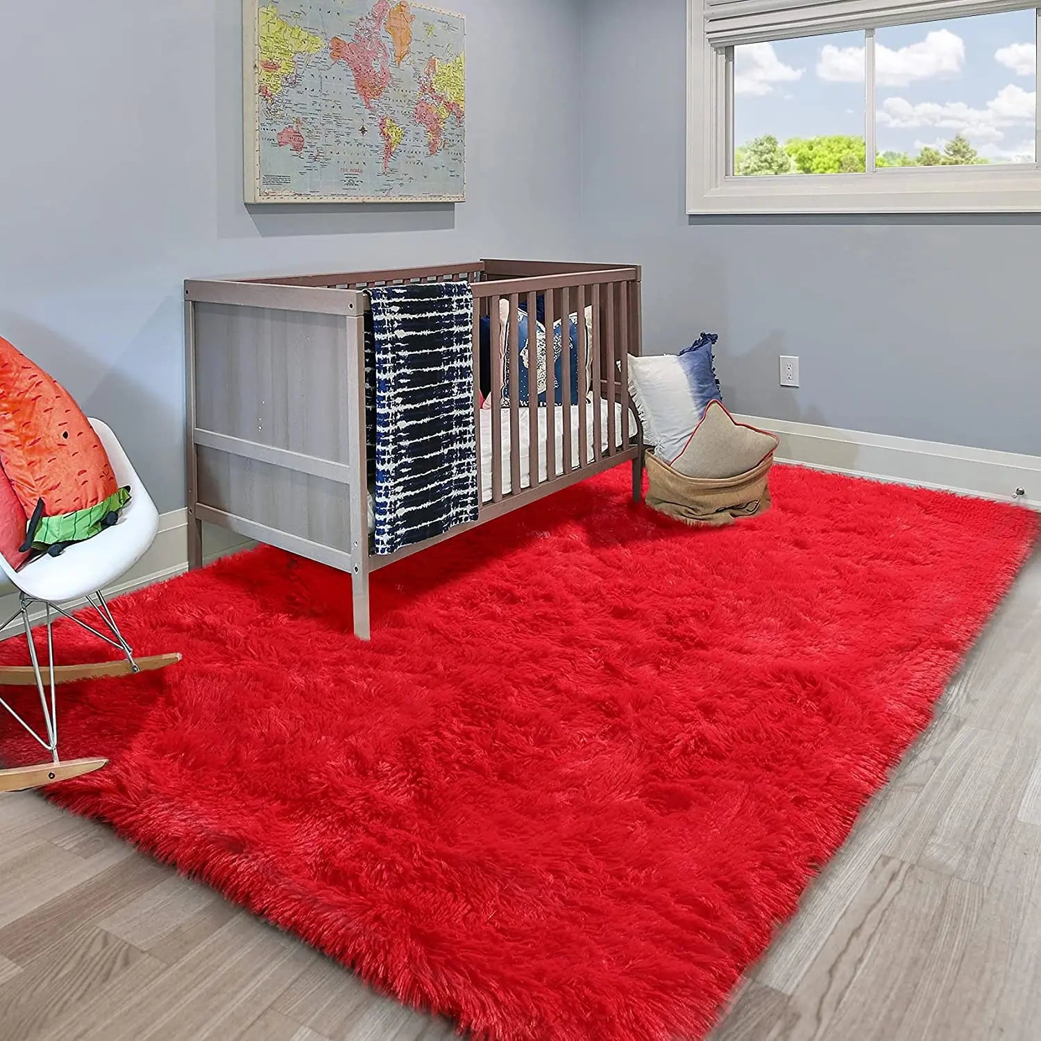 Red Ultra Soft Fluffy Rugs Furry Throw Area Rugs Plush Shag Rug Non-Slip Shaggy Modern Decorative Carpet Living Room Carpet Mat