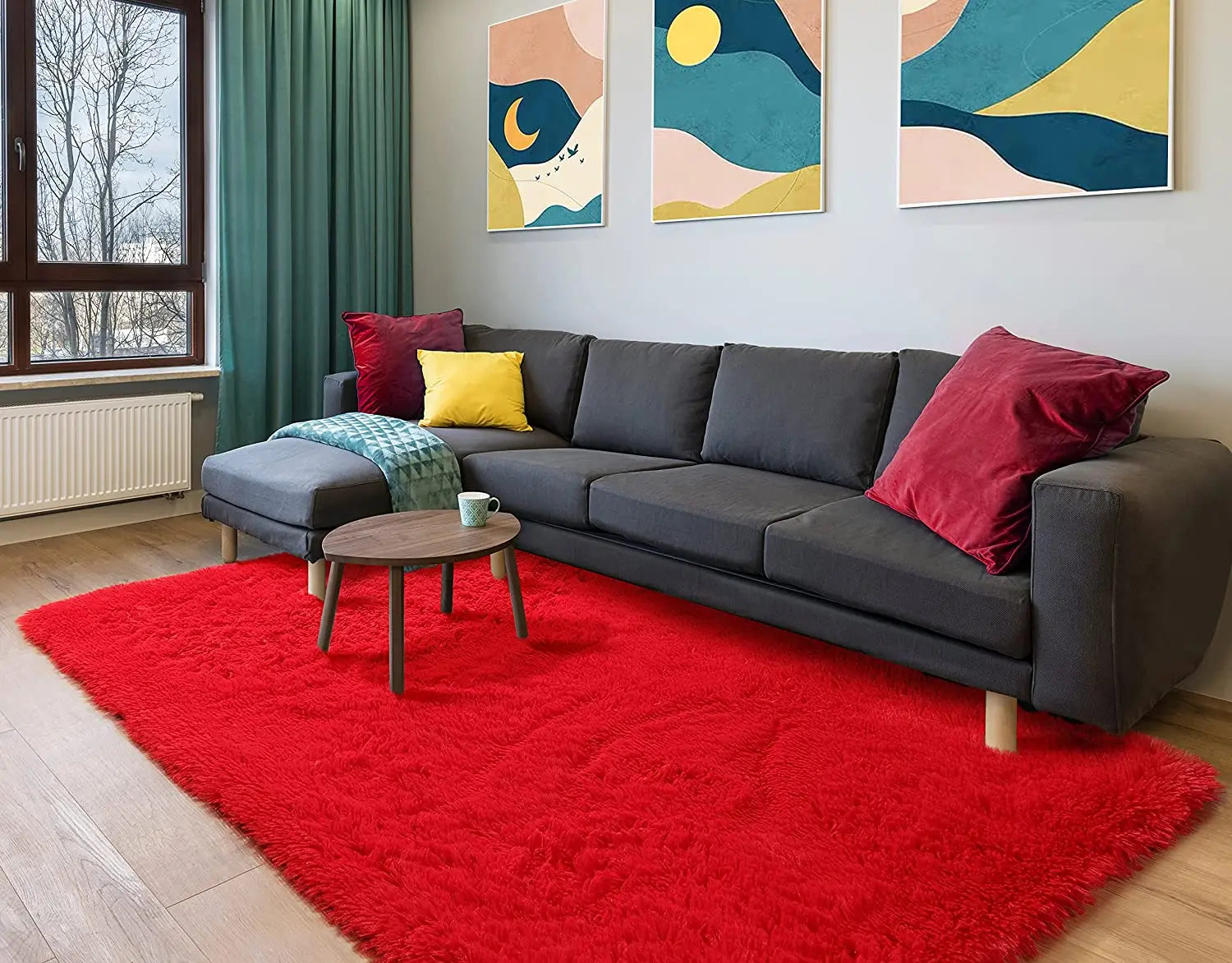 Red Ultra Soft Fluffy Rugs Furry Throw Area Rugs Plush Shag Rug Non-Slip Shaggy Modern Decorative Carpet Living Room Carpet Mat