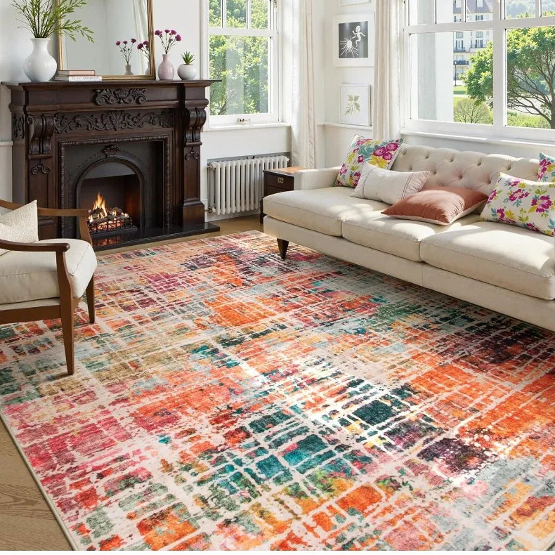 Tapete Abstrato Multicolorido Coral – Antiderrapante e Lavável