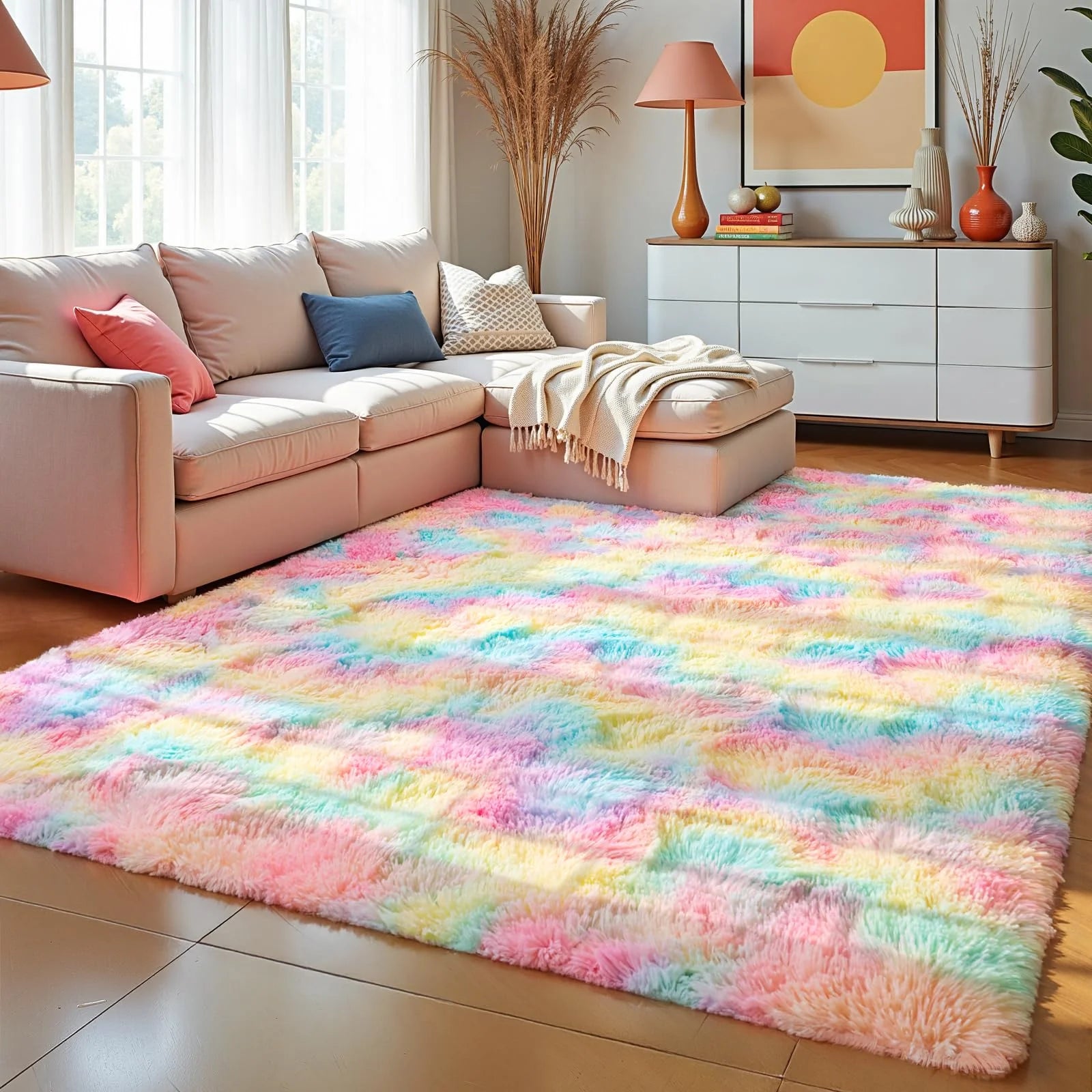 VIKAMA Minimalist Style Living Room Carpet, Fluffy And Slip-Resistant Children's Room Mat, Bathroom Carpet, Home Decoration