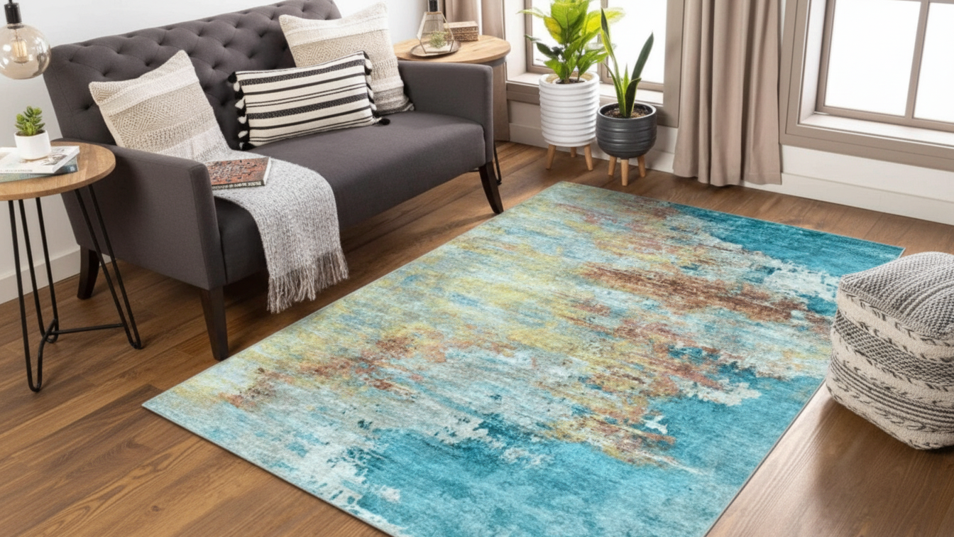 Tapete Abstrato Multicolorido Brisa – Antiderrapante e Lavável