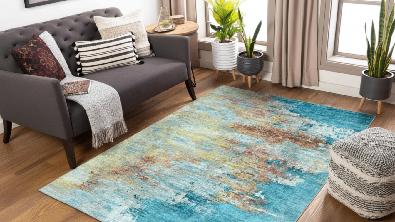 Tapete Abstrato Multicolorido Brisa – Antiderrapante e Lavável