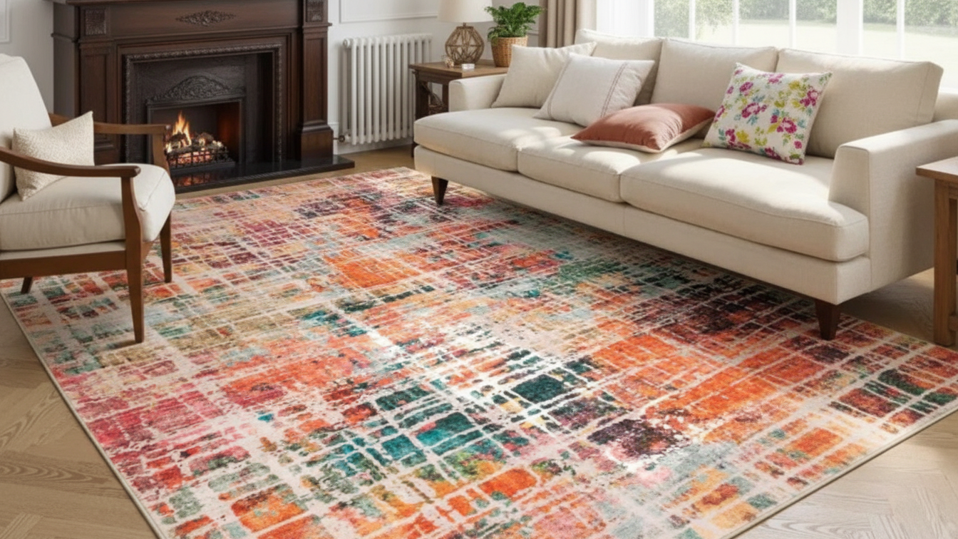 Tapete Abstrato Multicolorido Coral – Antiderrapante e Lavável